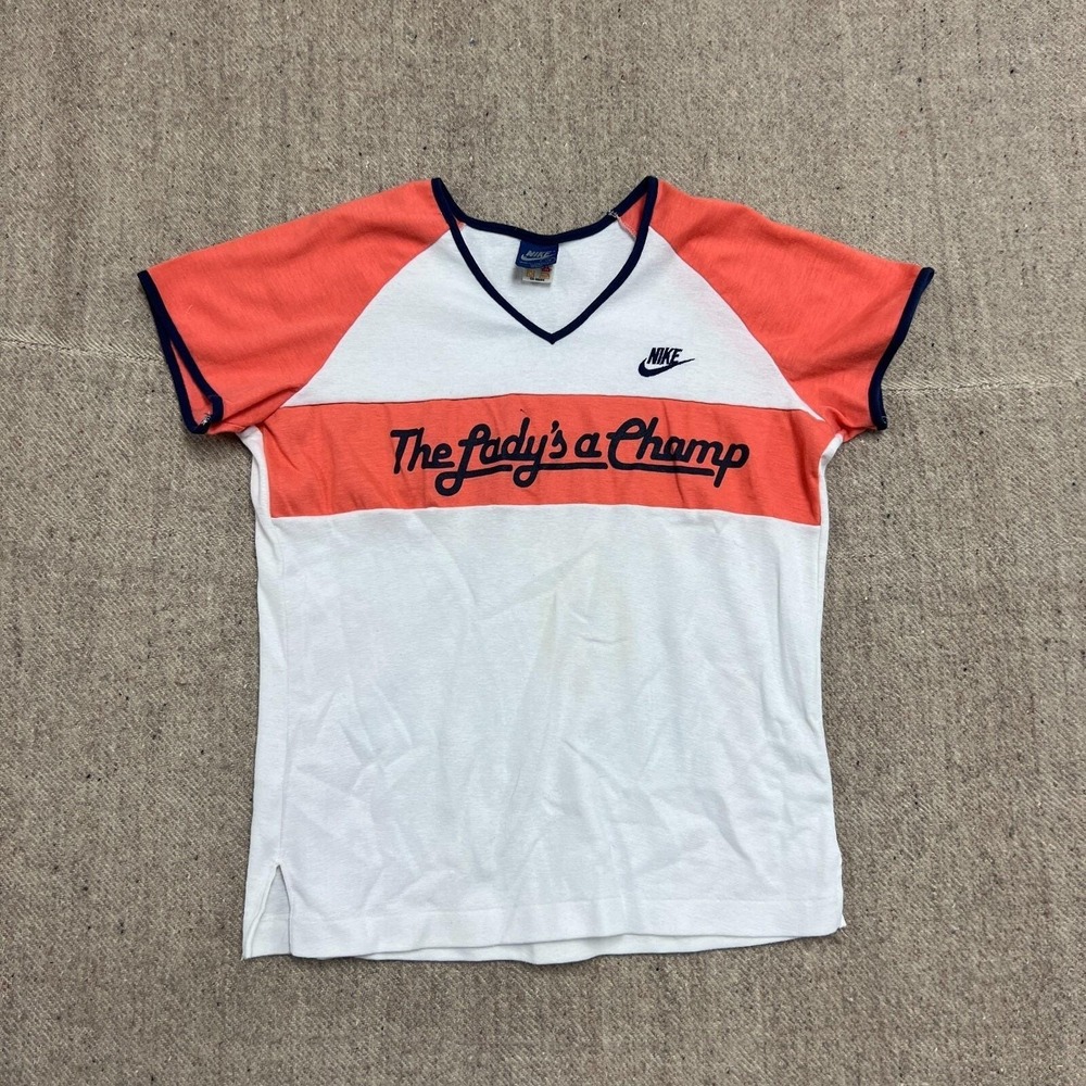 Vintage Nike Shirt Women's Large‎ White 1980s Lady's Champ USA